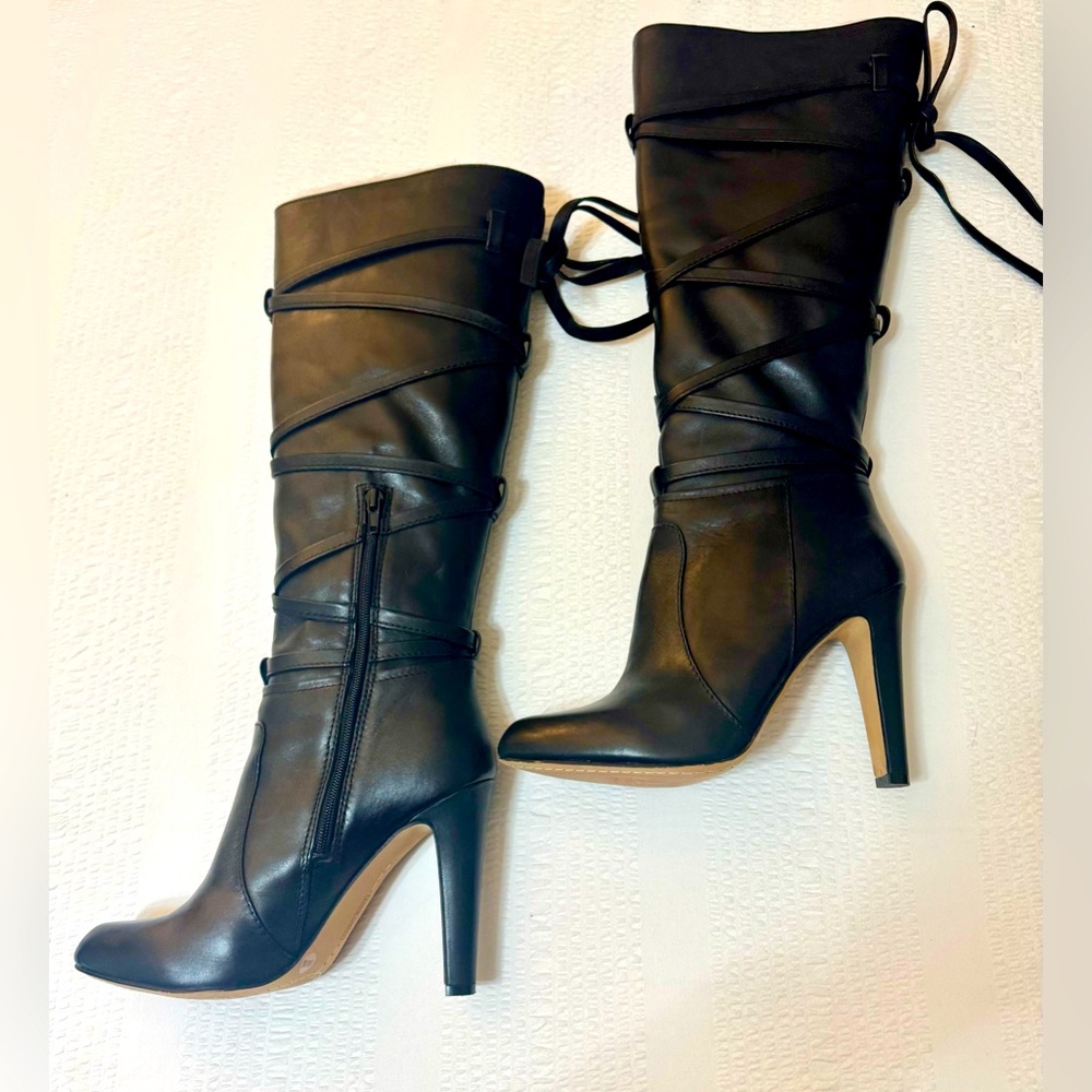 Vince Camuto Millay Silken Black Boots with Ties